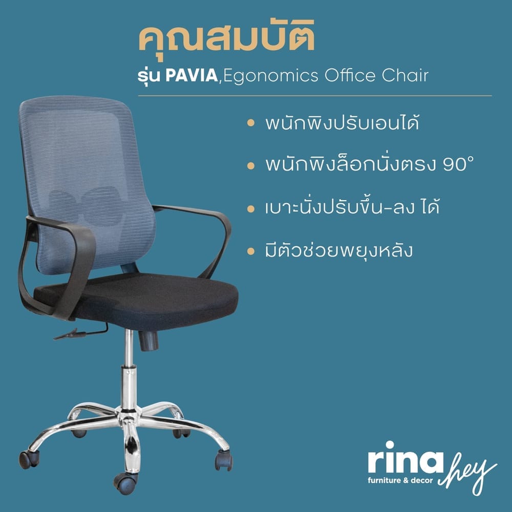 เก้าอี้สำนักงานเพื่อสุขภาพ RINA HEY รุ่น PAVIA สีดำ/เทา